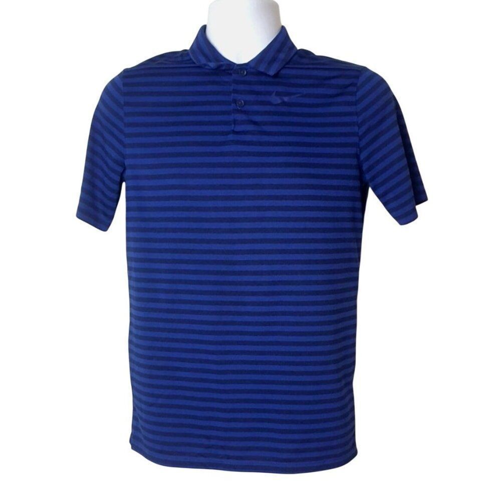 Nike Mens Tour Golf Polo Shirt XL Blue Black Stripe Dri-Fit Relax Performance